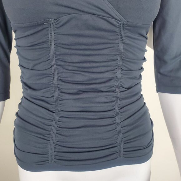 NWT Spiritual Gangster Ruched Detail V Neck Half Sleeve Top Dark Gray XS/S - Picture 5 of 12